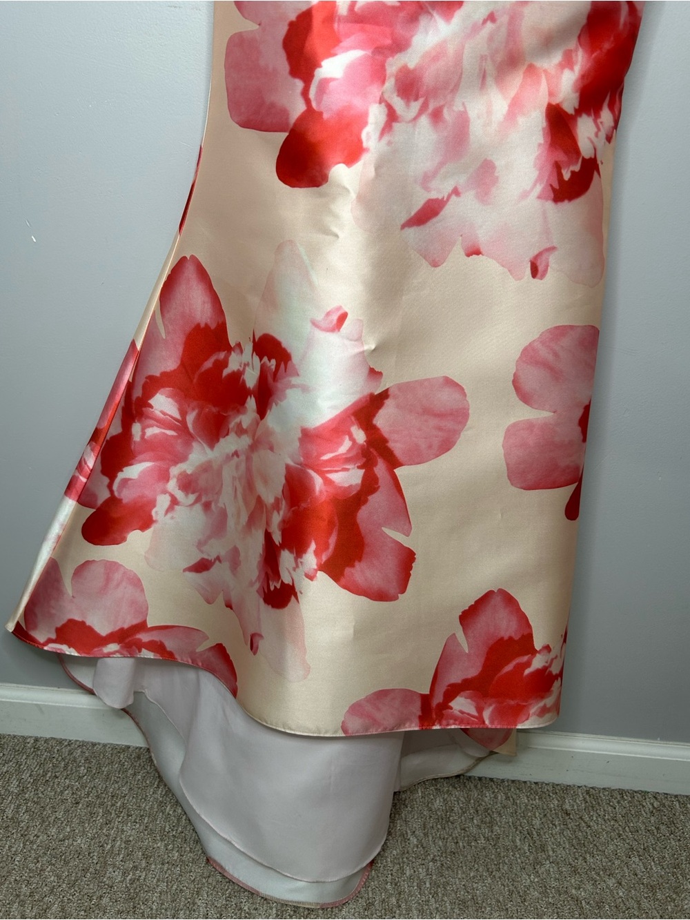 Mac Duggal Floral Satin High-Low Mermaid Formal Gown Sweetheart Neckline Size 10 - Picture 7 of 12